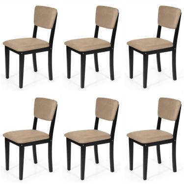 Imagem de Conjunto 6 Cadeiras De Jantar Estofada Em Madeira Maciça Ella Preto/marrom Claro