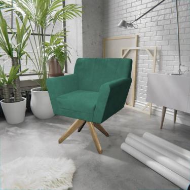 Imagem de Poltrona Base Giratória De Madeira Lauren Maranata Estofados Azul Turquesa