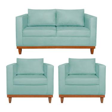 Imagem de Kit Sofá 2 E 3 Lugares E 2 Poltronas Europa 180 Cm Suede - Amarena Móveis Azul Tiffany
