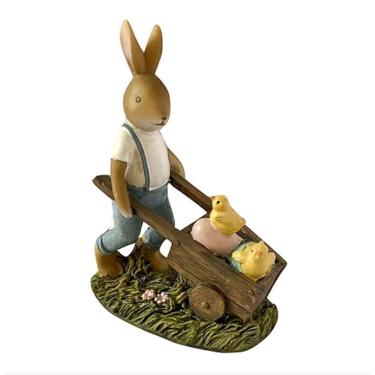 Imagem de Escultura Em Resina Coelho Com Carriola E Patinhos