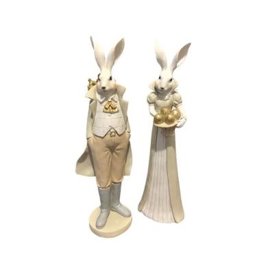 Imagem de Escultura Em Resina Casal Coelhos Elisabeth E Harry Luxuosos