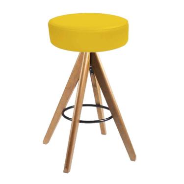 Imagem de Banqueta Alta Redonda Giratória Delia Madeira Balcão Bistrô Cozinha Sintético Amarelo