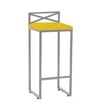 Imagem de Banqueta Alta Com Encosto Ema Balcão Bar Cozinha Bistrô Ferro Cinza Sintético Amarelo