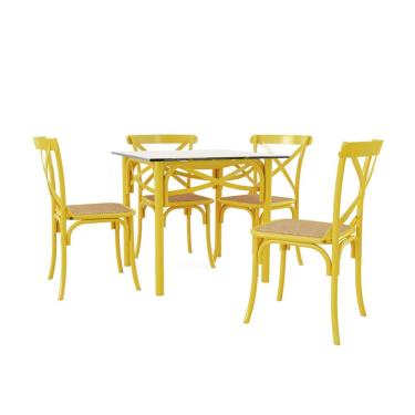 Imagem de Conjunto Katrina Amarelo 4 Cadeiras Tampo De Madeira Quadrado 90 Cm New Green - Marrom
