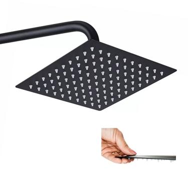 Imagem de Ducha Chuveiro 20x20 Inox Preto Fosco Slim Quadrado Suporte Parede Piscina Banheiro Are...