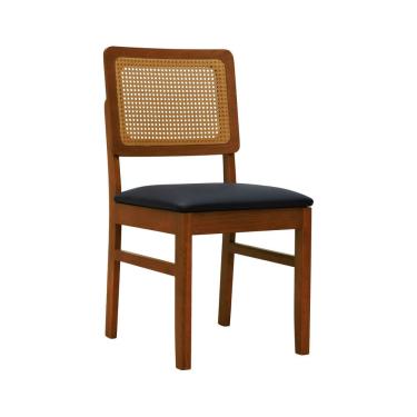 Imagem de Cadeira Lyon Madeira Maciça Encosto Telinha Amêndoa - Amêndoa Assento Estofado Corano Preto