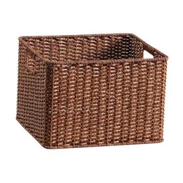 Imagem de Ioensy Cesto de armazenamento trançado organizador de artigos diversos retangular resistente multifuncional com alças caixa de armazenamento para banheiro