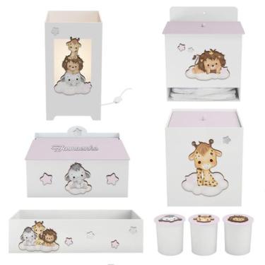Imagem de Kit Higiene Mdf 8 peças Decoração Bebê Safari Baby Nuvem - Neném na Nu