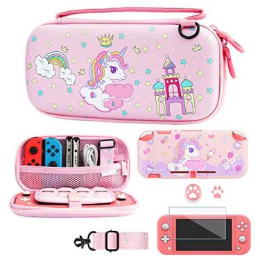 Imagem de GLDRAM Capa De Transporte Fofa Unicórnio Para Nintendo Switch Lite, Pacote Acessórios Viagem Rosa Com Protetora Tpu Macio Protetor Tela Hd, Protetores Polegar E Alça Ombro Meninas