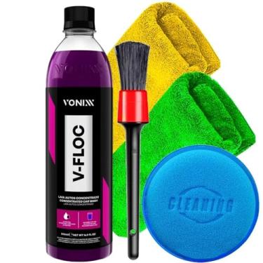 Imagem de Kit Automotivo V-FLoc Vonixx 500ml Pincel Detalhamento Aplicador Espuma 2 Toalhas Microfibra