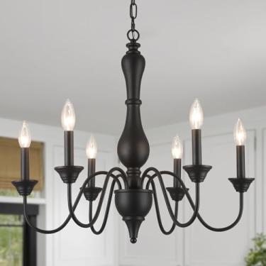 Imagem de MEIXISUE Lustre Sue French Country, Luminária Pendente Vintage Preta Antiga De Fazenda, 6 Luzes Para Cozinha, Ilha, Sala Jantar, Estar, Hall Entrada, Escritório, Listado Pela Ul