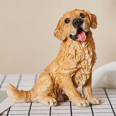 Imagem de FWYANZH Estátua de Golden Retriever feita artesanalmente, escultura de cachorro de resina realista para decoração de jardim e casa, estatueta de cachorro para amantes de animais de estimação, amarela