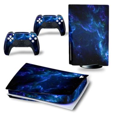 Imagem de Adesivo Skin para PS5 Disc Edition, decalque de vinil protetor de cobertura completa para console e controles (azul)