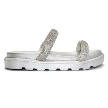Imagem de Rasteira Vizzano Flatform Strass Hotfix - Prata - 33