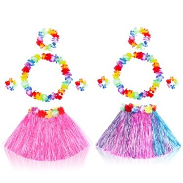 Imagem de Fortuning's JDS 2 Conjuntos De Saia Elástica Grama Para Dança Havaiana Hula Com Fantasia Flor Festa Praia Tropical Luau