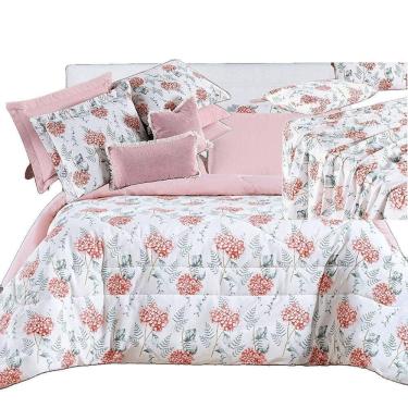 Imagem de Kit Coordenado Edredom, Cobre Leito E Lençol Sensuale Super King Hortência 8 Peças - 80% Algodão, 20% Poliéster