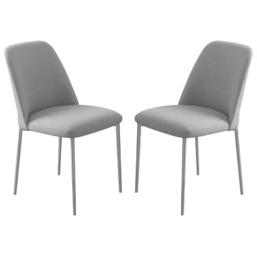 Imagem de Conjunto 2 Cadeiras Londres Linho Cinza Claro Metal Champanhe