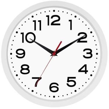 Imagem de Relógio de parede silencioso sem tique-taque moderno operado por bateria de 20 cm pequeno clássico analógico decorativo para cozinha, sala de estar, escritório, quarto, banheiro (branco)