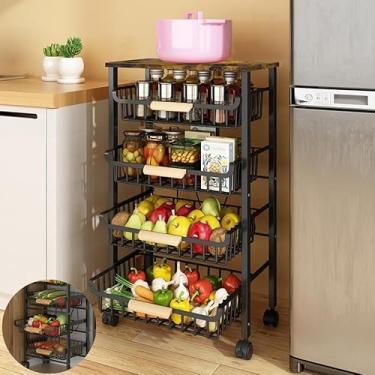 Imagem de CarolynDesign Carrinho De Cesta Arame Metal 5 Andares Sobre Rodas Para Cozinha, Prateleira Empilhável, Suporte Chão, Caixas Armazenamento Frutas E Vegetais Com Gavetas Removíveis, Sala Estar, Quarto