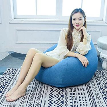 Imagem de QIROG Capa de saco de feijão de linho de algodão para quarto capa ergonômica para cadeira de sofá preguiçoso pequeno grande cor sólida capa de puff - azul_S e capa de pedal