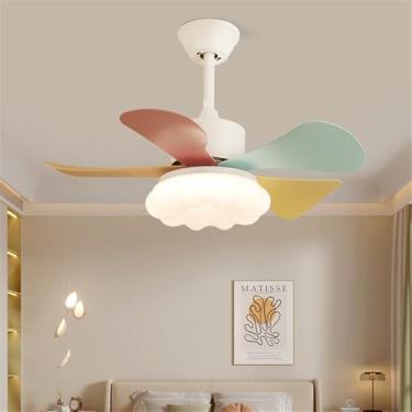 Imagem de OUFULA Ventilador de cor nórdica moderna LED Fashion Criatividade Sala de Estar Restaurante Quarto Infantil Remoto Teto Fan Light (Estilo D)