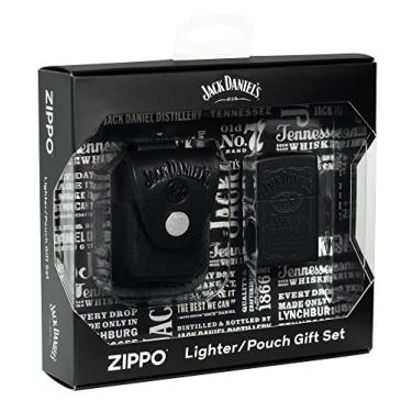 Imagem de Zippo Conjunto de isqueiro e bolsa Jack Daniel's preto fosco para presente