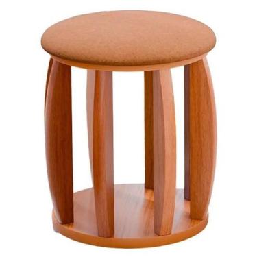 Imagem de Puff Paris Redondo com Pés de Madeira Tecido Linho Tebarrot, terracota