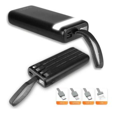 Imagem de Bateria Externa Power Bank 20000mah 4 Cabos+Lanterna Preto Portátil - 