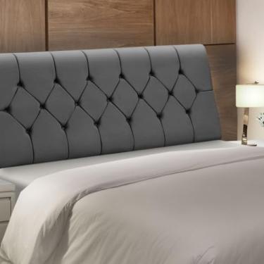 Imagem de Cabeceira Baú de Cama Box Madeira Estofada Casal Madri (Cinza)