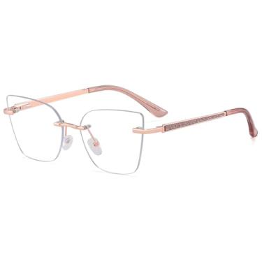 Imagem de Óculos quadrados sem aro com lentes transparentes e armação feminina, Ouro rosa e rosa