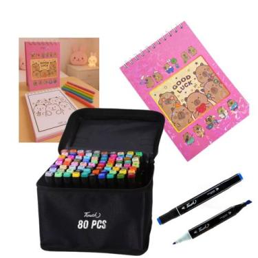 Imagem de Canetinhas 80 Cores Livro Pintar Capivara Feliz 50 Folhas Desenho Rela