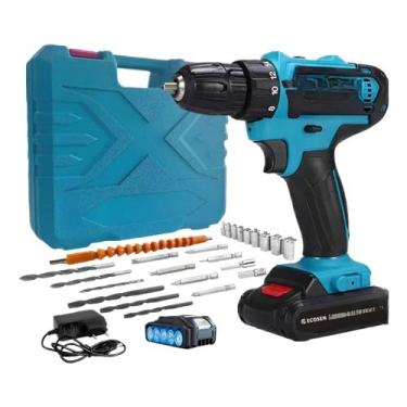 Imagem de Parafusadeira/Furadeira 21V C/Kit Maleta COM DUAS BATERIAS Kit de 28pcs (Azul-2 Baterias-Maleta(28PCS))