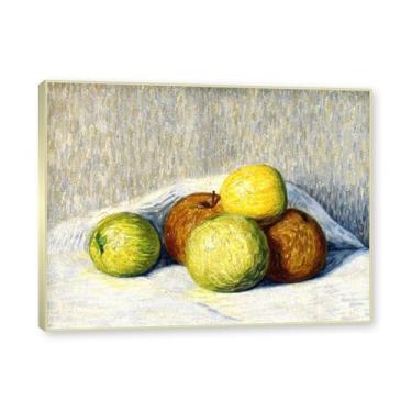 Imagem de NHLDZYH Moldura dourada champanhe. Quadros de pinturas famosas. (Natureza morta com maçãs) por Hans Emmenegger. Impressão em tela. Quadros decoração de parede. 60x80cm