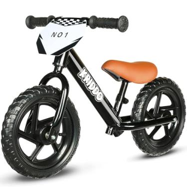 Imagem de KRIDDO Bicicleta de equilíbrio infantil de 2 anos, bicicleta de pressão de 30 cm com placa personalizada (3 conjuntos de adesivos incluídos), equilíbrio estável, bicicleta de presente para meninos e