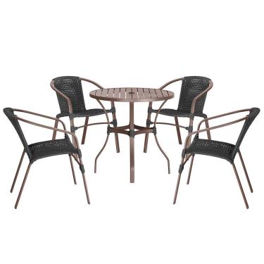 Imagem de 04 Cadeiras Floripa E Mesa Roma 100cm Marrom Trama Original Preto