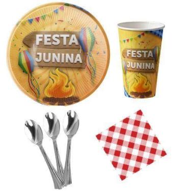 Imagem de Kit 20 Pratos Copos Guardanapos Colher 14Cm Festa Junina - Udlandia