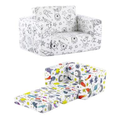 Imagem de Tiita Sofá infantil conversível de sofá para espreguiçadeira, sofá confortável infantil com design de padrão de grafite fofo para meninas e meninos, grafite