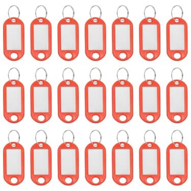 Imagem de YELARXI Etiquetas de chave de plástico com etiqueta de anel dividido identificadores de janela identificadores de chaveiro, 4,7 x 2 mm, adequado para bagagem de nome (50 peças, vermelho)