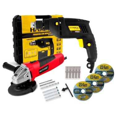 Imagem de Furadeira Elétrica 550w 3/8 10mm + Esmerilhadeira Lixadeira - HAMMER, 