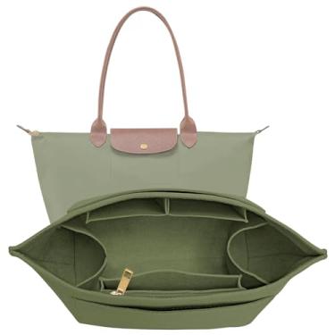 Imagem de LOUKAYCCI Bolsa organizadora para bolsa Longchamp Le Pliage M, bolsa de feltro longa, bolsa organizadora com bojo (verde, médio)