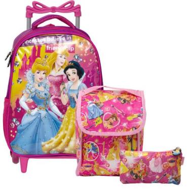 Imagem de Kit Mochila Escolar Infantil Rosa Princesas de Rodinhas - TOYS 2U