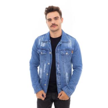 Imagem de Jaqueta Jeans Masculina Tradicional Rasgada  Azul Clássico - TBT LILIH