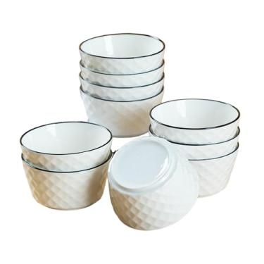 Imagem de 10 peças - Tigela de arroz de cerâmica sob o esmalte simples e requintada para uso doméstico japonês com resistência a altas temperaturas - tigela de arroz de diamante rosa