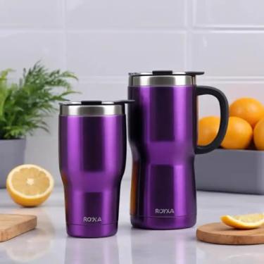 Imagem de Caneca Térmica Parede Dupla em Aço Inox Roxa 700ml com Tampa Flip - Estilo Minimalista