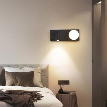 Imagem de GZZBMY Lâmpada de parede interna LED com 2 interruptores luzes de leitura arandela de parede giratória ajustável com portas USB carregamento luz de parede de cabeceira para quarto sala de estar hotel