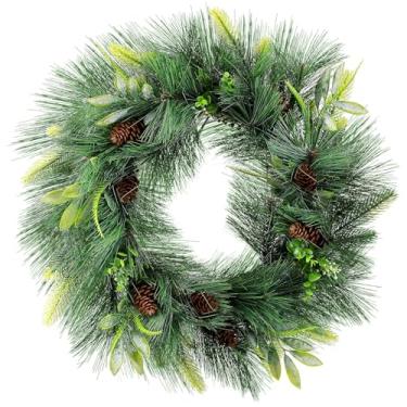 Imagem de Dingion Guirlanda de Natal de 61 cm de toque real, guirlanda de pinheiro de açúcar e verde com pinhas, decoração artificial de Natal para pendurar em casa, parede, janela, férias, ambientes internos e