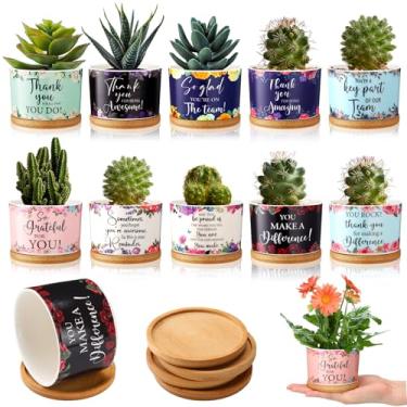 Imagem de SiliFine 10 peças de vasos de suculentas agradecimento de funcionários presentes inspiradores de agradecimento para colegas de trabalho, professores, enfermeiras, pequenos vasos de cerâmica com