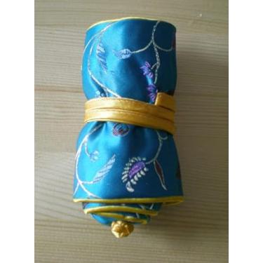 Imagem de Only My Live Home Bolsas de armazenamento de joias pequenas com zíper, portátil, brocado de seda, 3 anéis com zíper, bolsas, cordão, bolsa de colar de luxo (azul celeste)