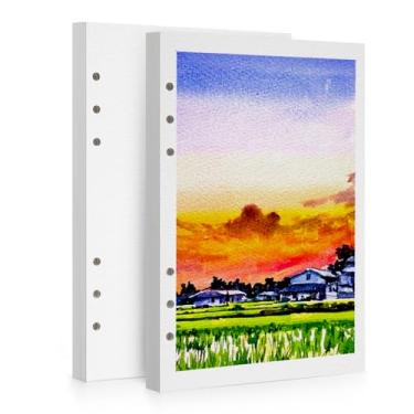 Imagem de LIGHTWISH Papel aquarela a granel, prensa a frio 100% algodão, 600 gsm, pacote com 2, total de 24 folhas de papel substituível perfurado A5 para artistas, adultos, estudantes, 14 x 21 cm