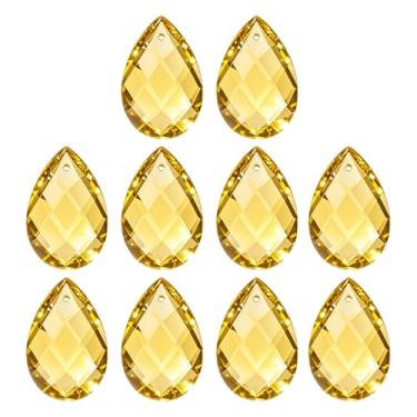 Imagem de PATIKIL Pingentes de cristal K9, contas de gota, pacote com 10 peças de prismas de lustre de 38 mm, contas de grade penduradas, lâmpada faça você mesmo para decoração de artesanato, amarelo dourado